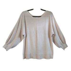 Max Studio Women's L, Cozy Chic Cream Rayon Blend Lantern Sleeve Knit Sweater